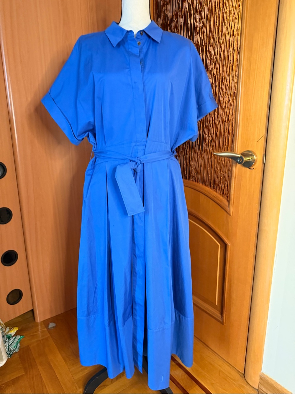 Lafayette 148 New York Classic Belted Shirt Dress in Vibrant Cobalt Blue Sz XL